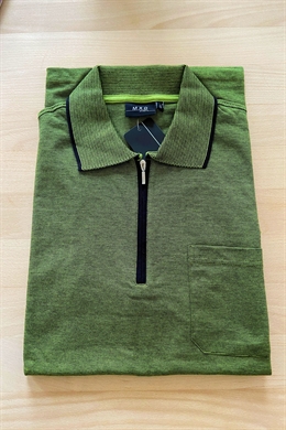 Grøn melleret Polo shirts til mænd. Lynlås i halse,  korte ærmer og brystlomme